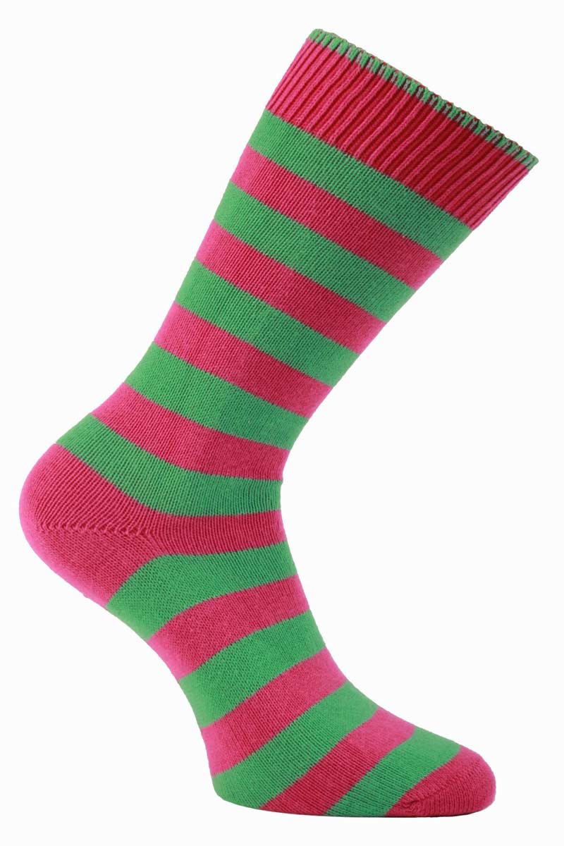 Corkhill Thin Socks - Seamless Toe Design - Pink and Green Stripes