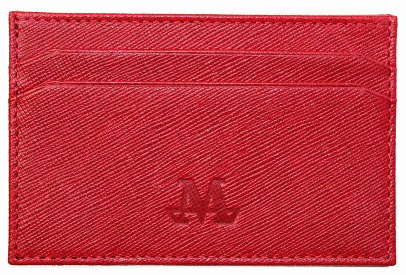 Red Handmade Leather Cardholder - Suede Lining