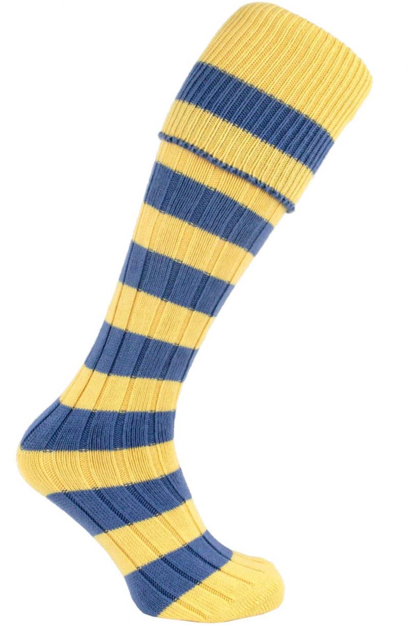 Lankester Long Blue and Yellow Striped Socks - Seamless Toe Design
